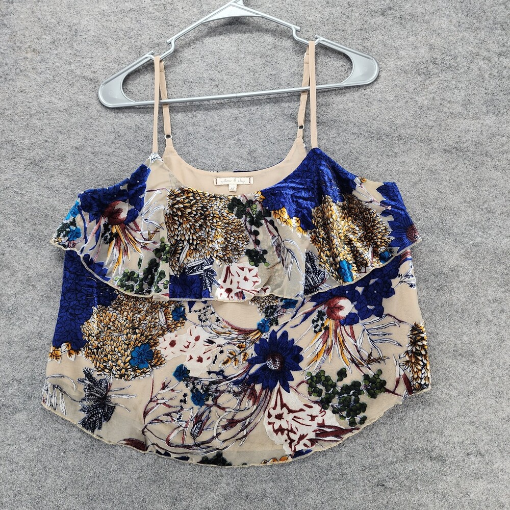 Willow Clay Top Womens Medium Sleeveless Beige Blue Floral